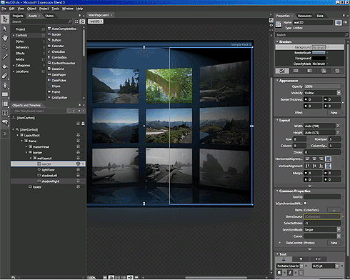 図1　Expression Blend 3でSilverlight 3のアプリケーションを読み込んだところ