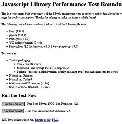 Javascript Library Performance Test Roundupのページ