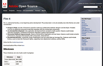 図6　Adobe OpensourceのFlex 4のページ