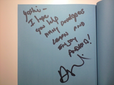 「I hope you help many developers learn and enjoy Android! Andy.」