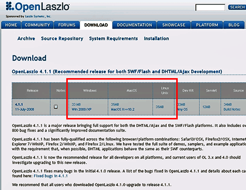 図5　OpenLaszloのダウンロードサイト