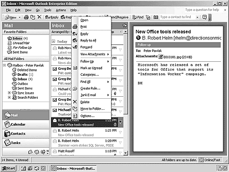 Exchangeの受信トレイをOutlook 11で表示させた画面